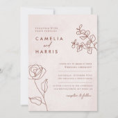 ミニマルモダンフローラスケッチエレガントな結婚式 招待状 (正面)