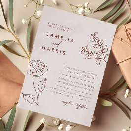 ミニマルモダンフローラスケッチエレガントな結婚式 招待状