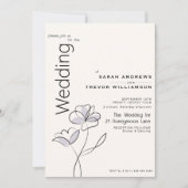 ミニマルモダンフローラダスティプラムとバフ 招待状 (正面)