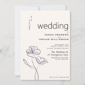 ミニマルモダンフローラダスティプラムとバフ 招待状 (正面)