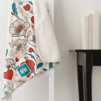 ミニマルモダンフローラモチーフのベージュ背景 シェルパブランケット