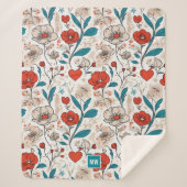 ミニマルモダンフローラモチーフのベージュ背景 シェルパブランケット (正面)