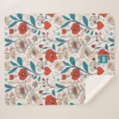 ミニマルモダンフローラモチーフのベージュ背景 シェルパブランケット (正面(横))