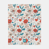 ミニマルモダンフローラモチーフのベージュ背景 フリースブランケット (正面)