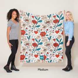 ミニマルモダンフローラモチーフのベージュ背景 フリースブランケット