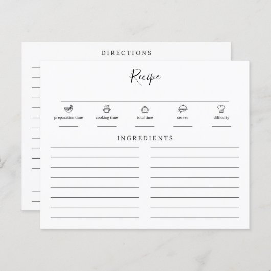 ミニマルモダンブライダルシャワー挿入レシピカード (正面/裏面)