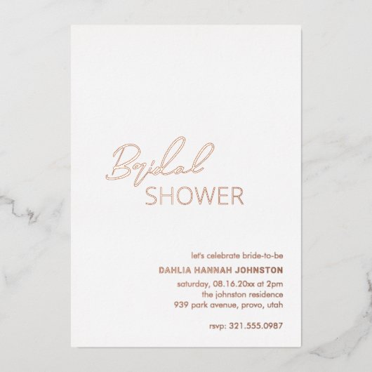 ミニマルモダンブライダルシャワー 箔招待状 (正面)