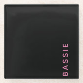 ミニマルモダンブラック名前をカスタムする ガラスコースター (正面)