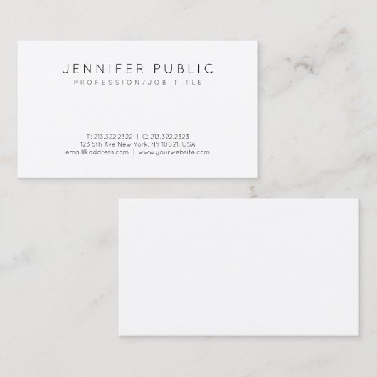 ミニマルモダンプロフェッショナルエレガントホワイトプレーン 名刺 (正面/裏面)