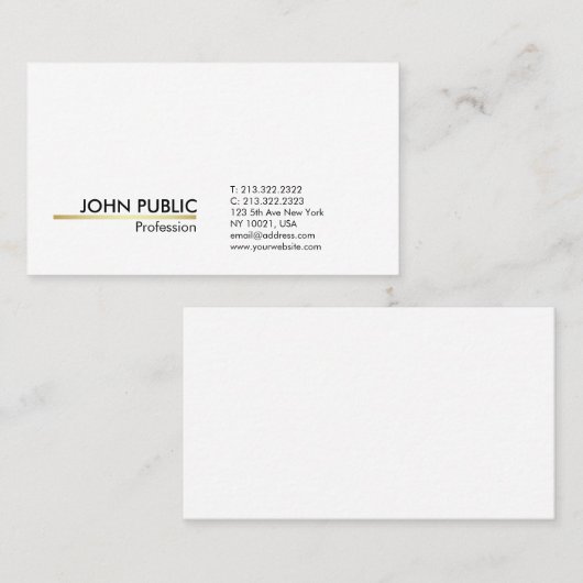 ミニマルモダンプロフェッショナルホワイトシンプル金ゴールド 名刺 (正面/裏面)