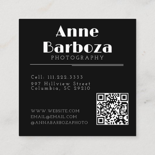 ミニマルモダンプロフェッショナル写真QRコード スクエア名刺 (裏面)
