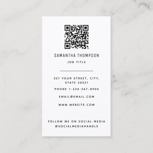 ミニマルモダンプロフェッショナル写真QRコード 名刺 (裏面)