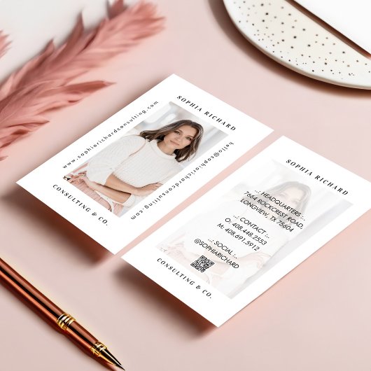 ミニマルモダンプロフェッショナル写真QRコード 名刺