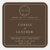 ミニマルモダンムなコーヒーレザーロゴのキャンドルラベル スクエアシール (正面)