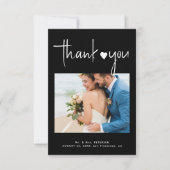 ミニマルモダンム写真スクリプ結婚ト黒 サンキューカード (正面)