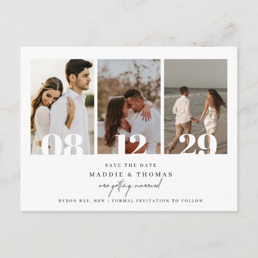 ミニマルモダンム写真日付の保存招待状 ポストカード (正面)