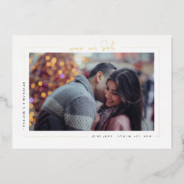 ミニマルモダンム写真日付の保存招待状 箔招待状