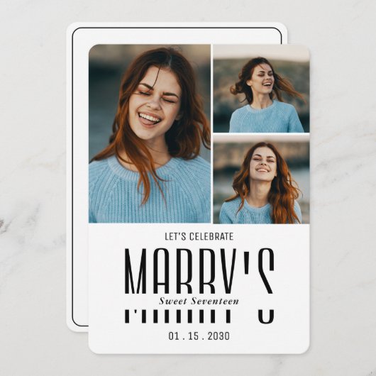 ミニマルモダンム写真誕生日招待状 招待状 (正面/裏面)