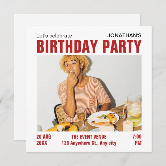 ミニマルモダンム写真誕生日招待状 招待状 (正面/裏面)