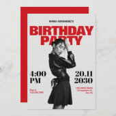 ミニマルモダンム写真雑誌の誕生日 招待状 (正面/裏面)