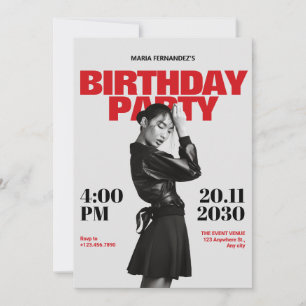 ミニマルモダンム写真雑誌の誕生日 招待状