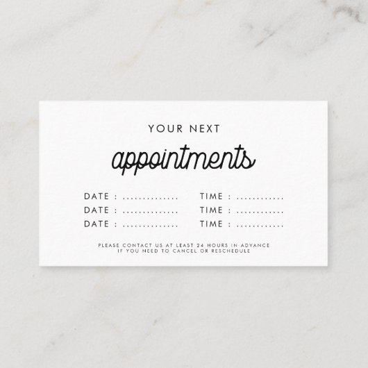 ミニマルモダンム日付のアラーム 予約カード (裏面)