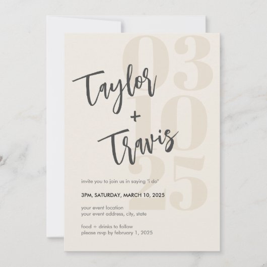 ミニマルモダンム書名クリームフォト 招待状 (正面)