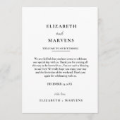 ミニマルモダンム結婚式の日のイベントタイムライン プログラム (正面)