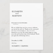 ミニマルモダンム結婚式の日のイベントタイムライン プログラム (正面)