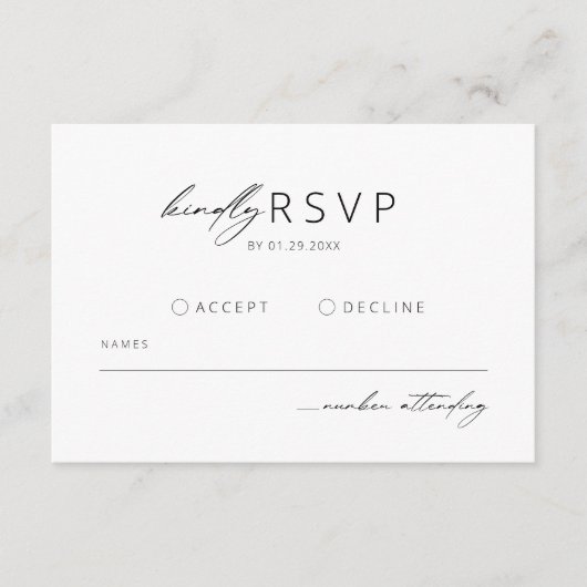 ミニマルモダンム結婚式RSVP エンクロージャーカード (正面)