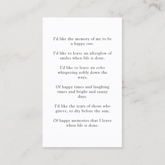 ミニマルモダンム記念撮影祈りの言葉カード 名刺 (裏面)