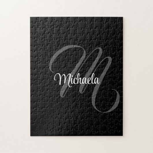 ミニマルモダンモノグラムイニシャル名 ジグソーパズル (縦)