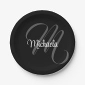 ミニマルモダンモノグラムイニシャル名 ペーパープレート (正面)