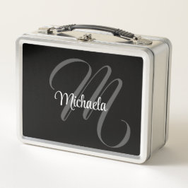 ミニマルモダンモノグラムイニシャル名 メタルランチボックス