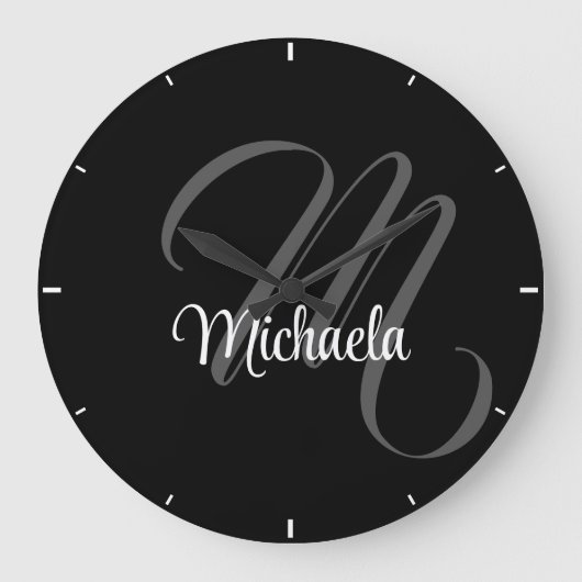 ミニマルモダンモノグラムイニシャル名 ラージ壁時計 (正面)