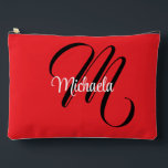 ミニマルモダンモノグラムイニシャル名red アクセサリーポーチ<br><div class="desc">モノグラミニマルムモダンイニシャル名白黒。赤い色の後ろにキュッシブなイニシャルを持つパーソナル化可能な名前をカスタムする。</div>