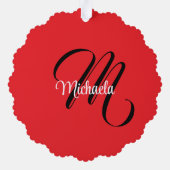 ミニマルモダンモノグラムイニシャル名red オーナメントカード (裏面)