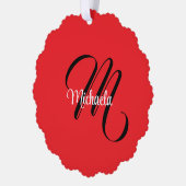 ミニマルモダンモノグラムイニシャル名red オーナメントカード (左)