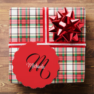 ミニマルモダンモノグラムイニシャル名red オーナメントカード