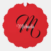 ミニマルモダンモノグラムイニシャル名red オーナメントカード (正面)