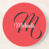 ミニマルモダンモノグラムイニシャル名red コースター (正面)