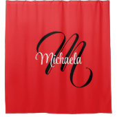 ミニマルモダンモノグラムイニシャル名red シャワーカーテン (正面)