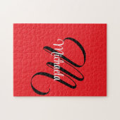 ミニマルモダンモノグラムイニシャル名red ジグソーパズル (横)