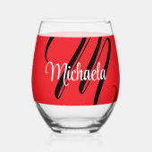 ミニマルモダンモノグラムイニシャル名red ステムなしワイングラス (裏面)