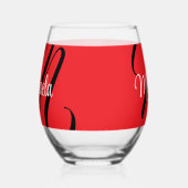 ミニマルモダンモノグラムイニシャル名red ステムなしワイングラス (左)