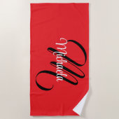 ミニマルモダンモノグラムイニシャル名red ビーチタオル (正面)