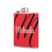 ミニマルモダンモノグラムイニシャル名red フラスク (左)