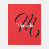 ミニマルモダンモノグラムイニシャル名red フリースブランケット (正面)