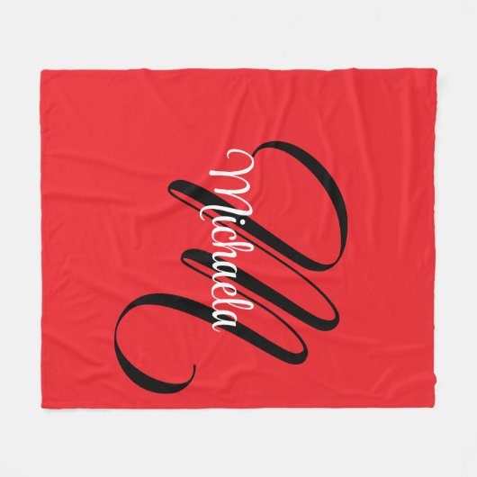 ミニマルモダンモノグラムイニシャル名red フリースブランケット (正面(横))