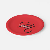 ミニマルモダンモノグラムイニシャル名red ペーパープレート (アングル)